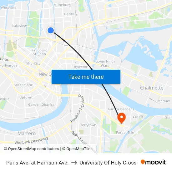 Paris Ave. at Harrison Ave. to University Of Holy Cross map