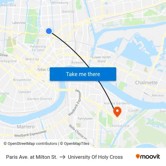 Paris Ave. at Milton St. to University Of Holy Cross map