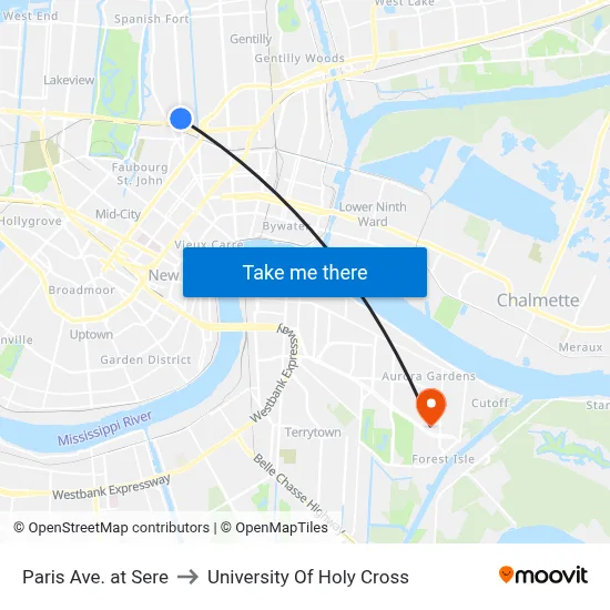 Paris Ave. at Sere to University Of Holy Cross map