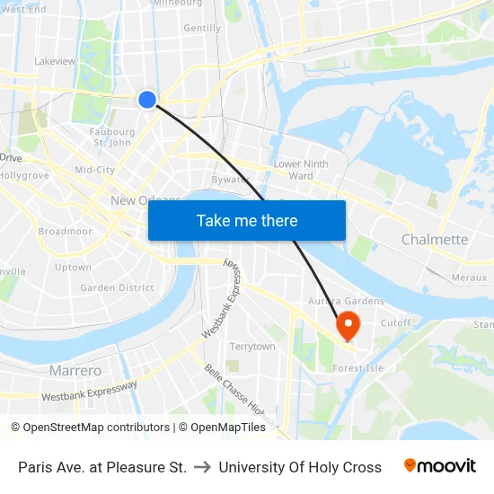Paris Ave. at Pleasure St. to University Of Holy Cross map