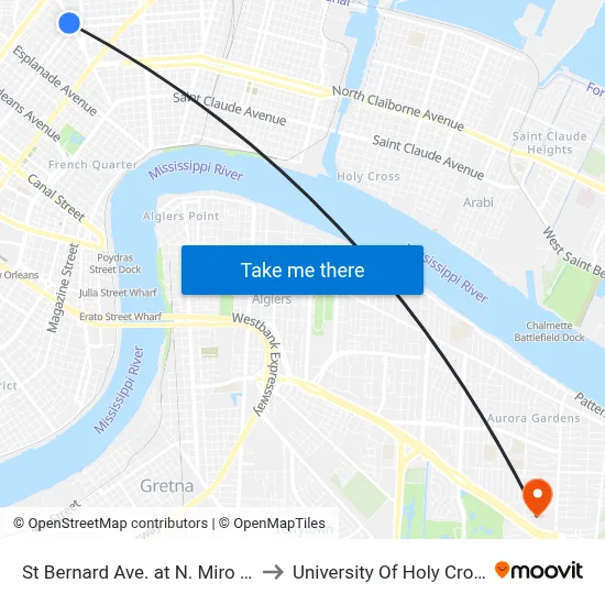 St Bernard Ave. at N. Miro St. to University Of Holy Cross map