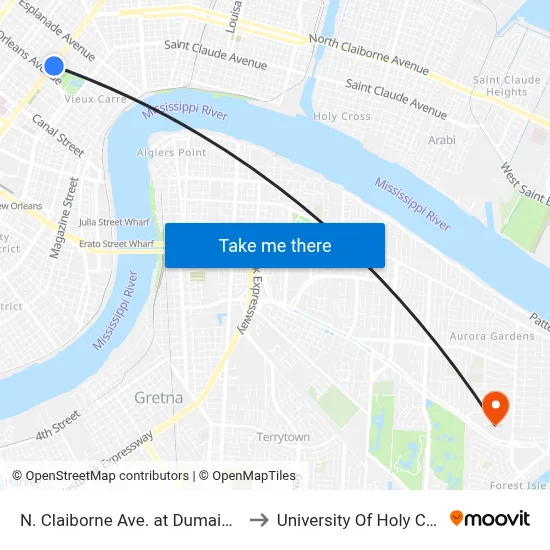 N. Claiborne Ave. at Dumaine St. to University Of Holy Cross map