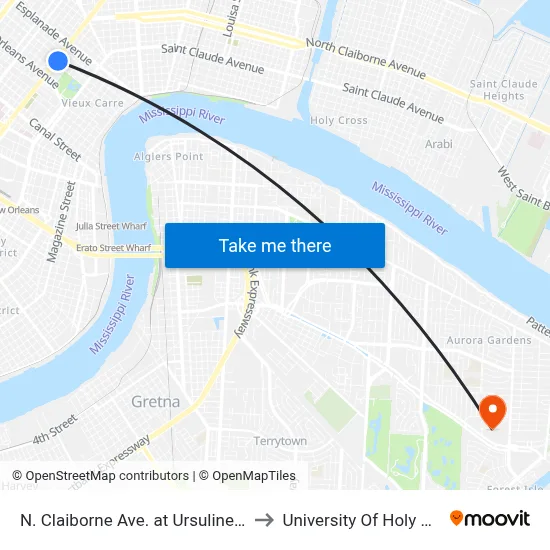 N. Claiborne Ave. at Ursulines Ave. to University Of Holy Cross map