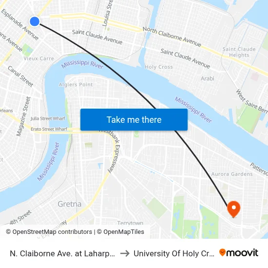 N. Claiborne Ave. at Laharpe St. to University Of Holy Cross map