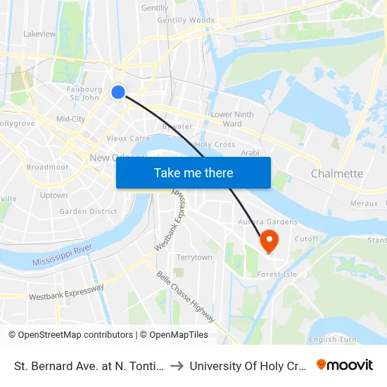 St. Bernard Ave. at N. Tonti St. to University Of Holy Cross map