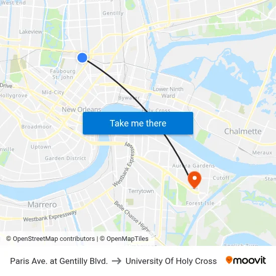 Paris Ave. at Gentilly Blvd. to University Of Holy Cross map
