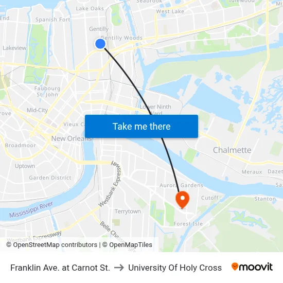 Franklin Ave. at Carnot St. to University Of Holy Cross map