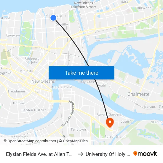 Elysian Fields Ave. at Allen Toussaint to University Of Holy Cross map