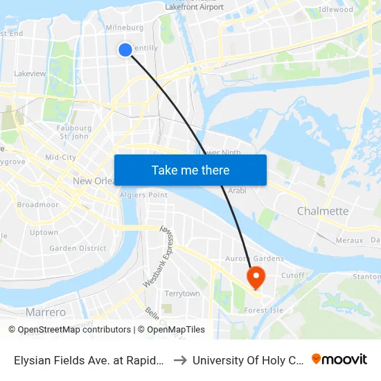 Elysian Fields Ave. at Rapides Dr. to University Of Holy Cross map