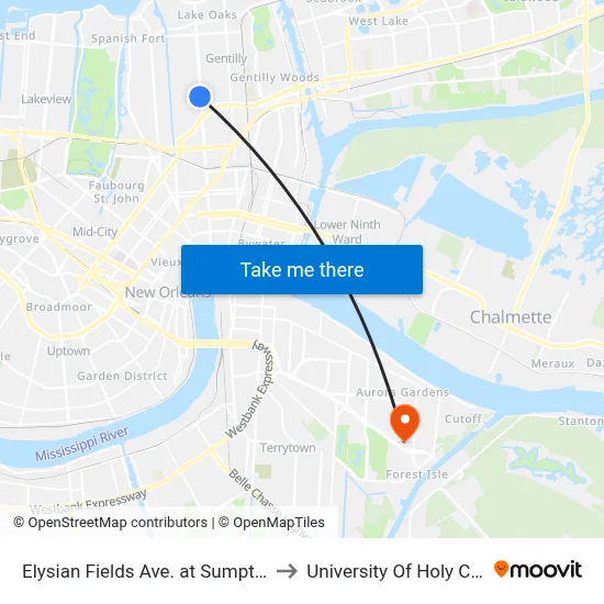 Elysian Fields Ave. at Sumpter St. to University Of Holy Cross map
