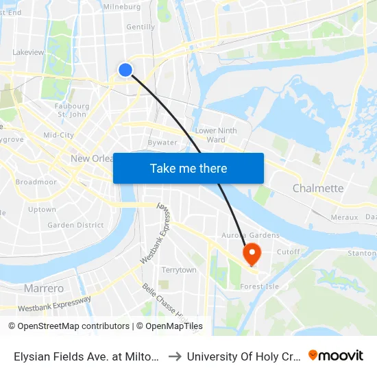 Elysian Fields Ave. at Milton St. to University Of Holy Cross map