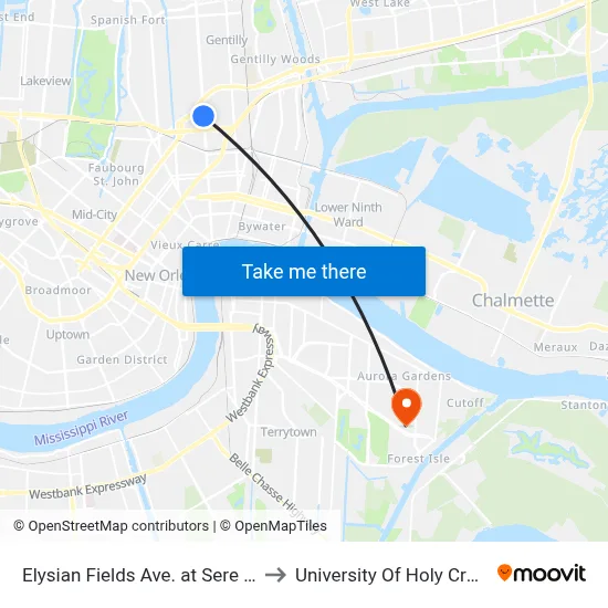 Elysian Fields Ave. at Sere St. to University Of Holy Cross map