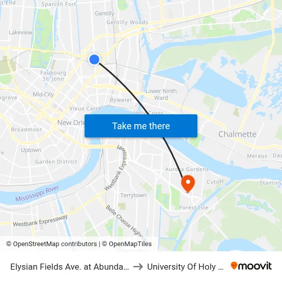 Elysian Fields Ave. at Abundance St. to University Of Holy Cross map