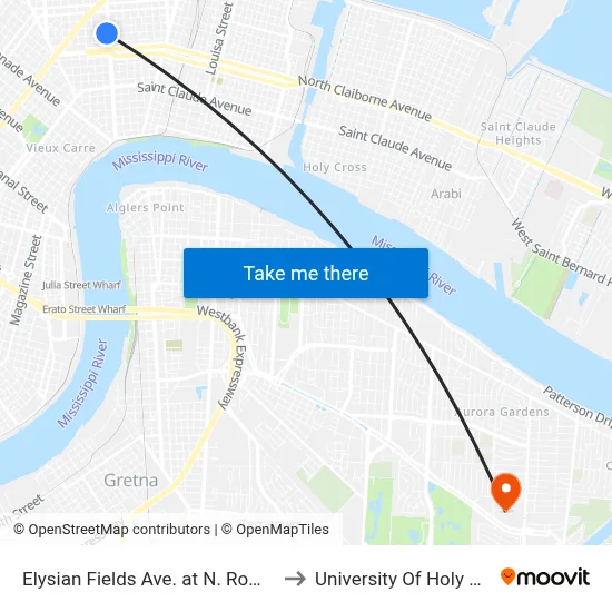 Elysian Fields Ave. at N. Roman St. to University Of Holy Cross map