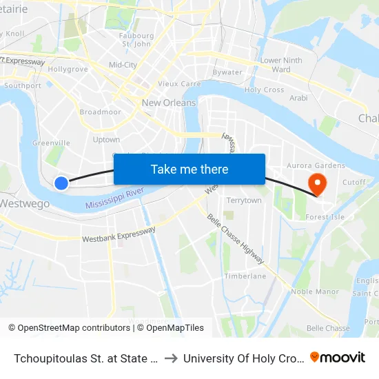 Tchoupitoulas St. at State St. to University Of Holy Cross map