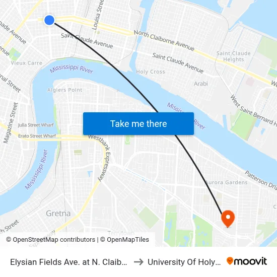 Elysian Fields Ave. at N. Claiborne Ave. to University Of Holy Cross map