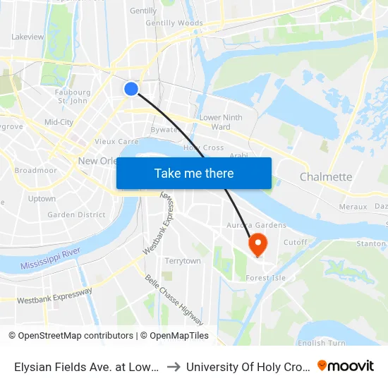 Elysian Fields Ave. at Lowe's to University Of Holy Cross map