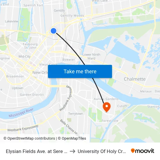 Elysian Fields Ave. at Sere St. to University Of Holy Cross map