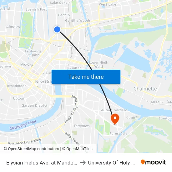 Elysian Fields Ave. at Mandolin St. to University Of Holy Cross map