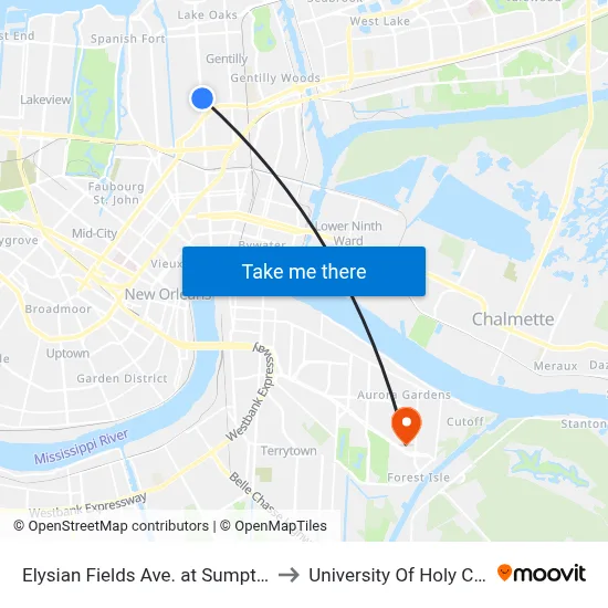 Elysian Fields Ave. at Sumpter St. to University Of Holy Cross map