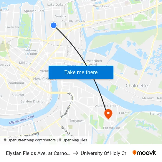 Elysian Fields Ave. at Carnot St. to University Of Holy Cross map