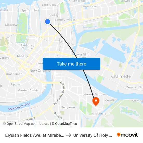 Elysian Fields Ave. at Mirabeau St. to University Of Holy Cross map