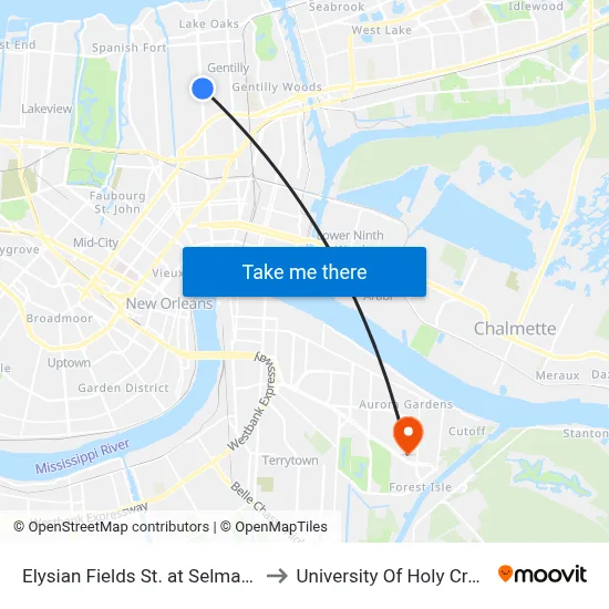 Elysian Fields St. at Selma St. to University Of Holy Cross map
