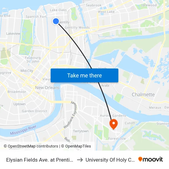 Elysian Fields Ave. at Prentiss St. to University Of Holy Cross map