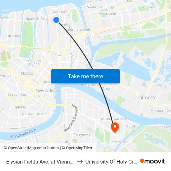 Elysian Fields Ave. at Vienna St. to University Of Holy Cross map