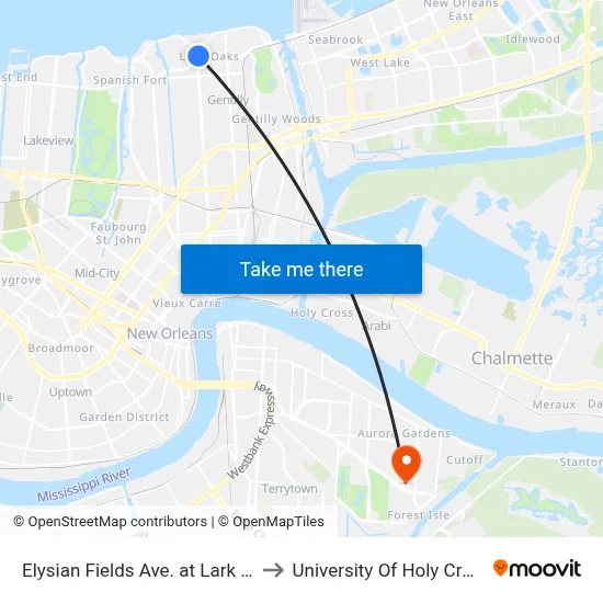 Elysian Fields Ave. at Lark St. to University Of Holy Cross map