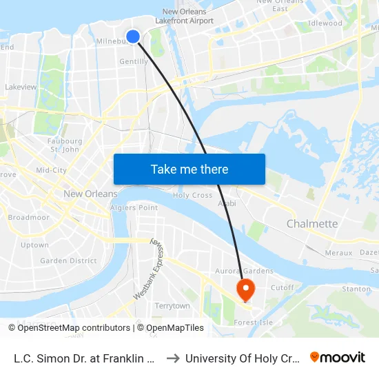 L.C. Simon Dr. at Franklin Ave. to University Of Holy Cross map