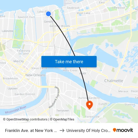 Franklin Ave. at New York St. to University Of Holy Cross map