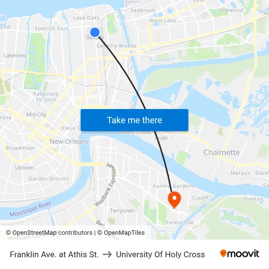 Franklin Ave. at Athis St. to University Of Holy Cross map