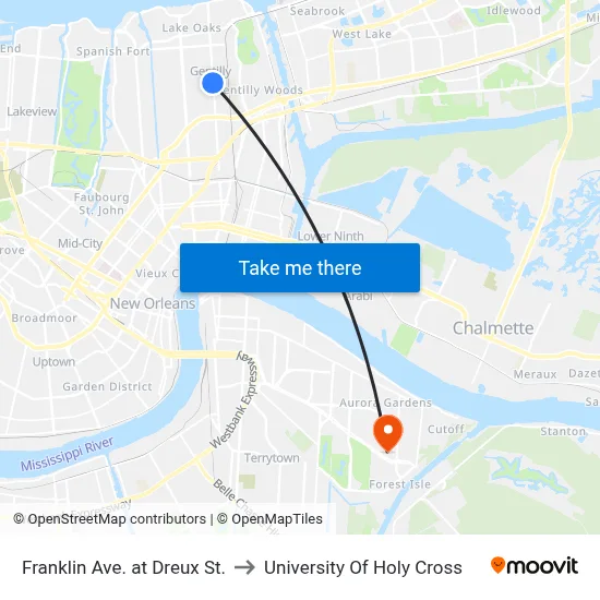 Franklin Ave. at Dreux St. to University Of Holy Cross map