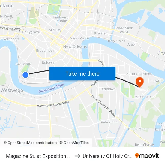 Magazine St. at Exposition Blvd. to University Of Holy Cross map