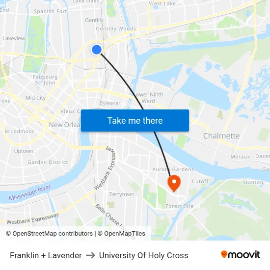 Franklin + Lavender to University Of Holy Cross map