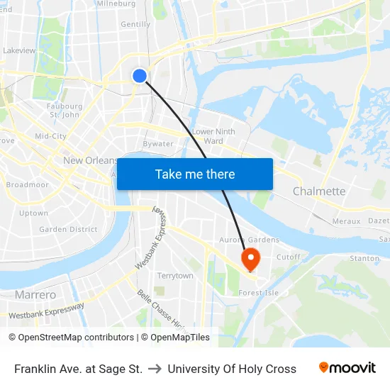 Franklin Ave. at Sage St. to University Of Holy Cross map