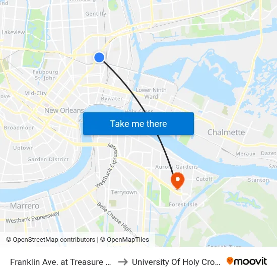 Franklin Ave. at Treasure St. to University Of Holy Cross map