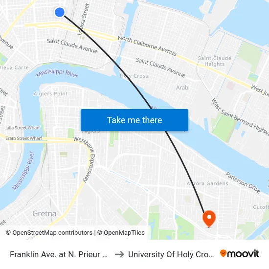 Franklin Ave. at N. Prieur St. to University Of Holy Cross map