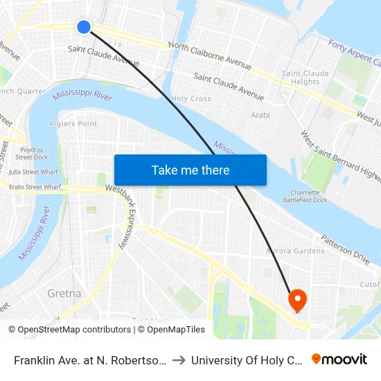 Franklin Ave. at N. Robertson St. to University Of Holy Cross map
