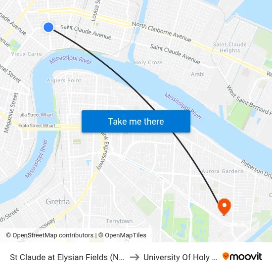 St Claude at Elysian Fields (Nearside) to University Of Holy Cross map