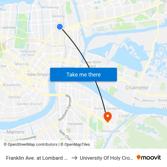 Franklin Ave. at Lombard St. to University Of Holy Cross map