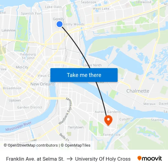 Franklin Ave. at Selma St. to University Of Holy Cross map