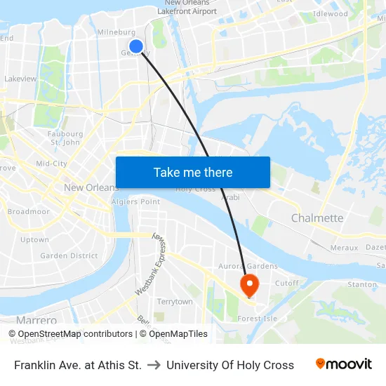 Franklin Ave. at Athis St. to University Of Holy Cross map