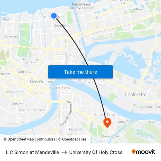 L C Simon at Mandeville to University Of Holy Cross map