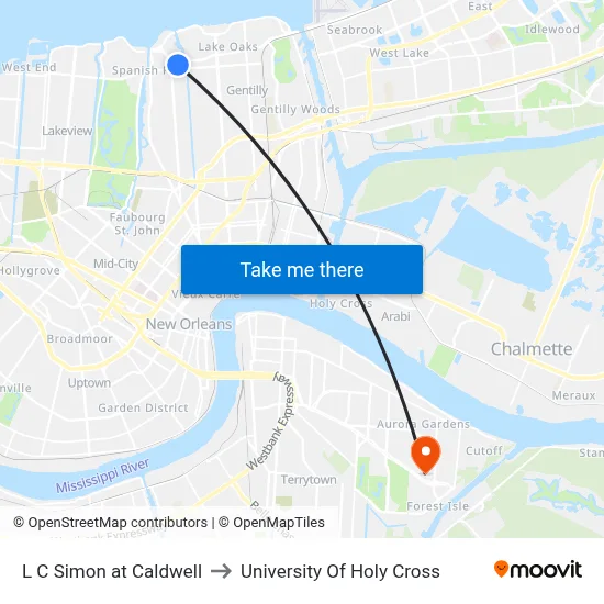 L C Simon at Caldwell to University Of Holy Cross map