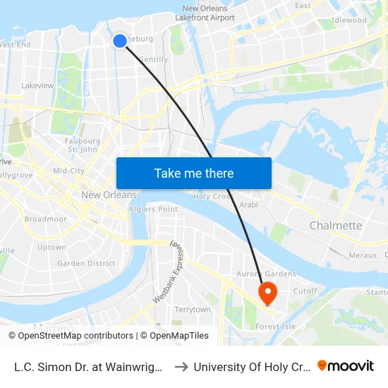 L.C. Simon Dr. at Wainwright Dr. to University Of Holy Cross map