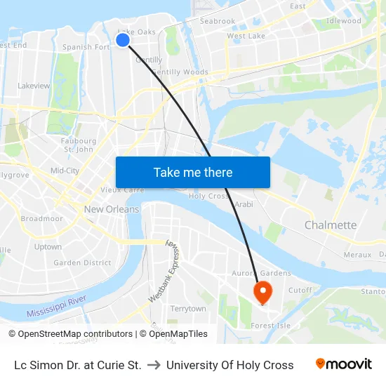 Lc Simon Dr. at Curie St. to University Of Holy Cross map