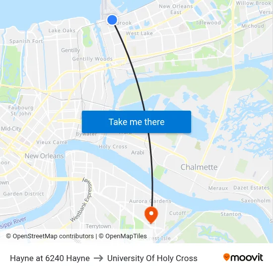 Hayne at 6240 Hayne to University Of Holy Cross map