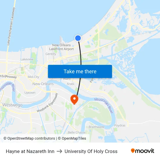 Hayne at Nazareth Inn to University Of Holy Cross map